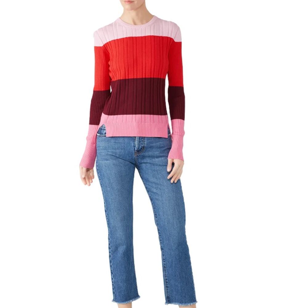 TOME Pink Colorblock Merino Wool Long Sleeve Casual Winter Sweater Size 6 EUC